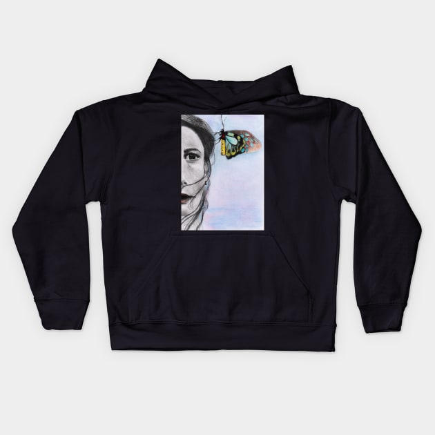 Girl with Butterfly Kids Hoodie by teenamarie23art